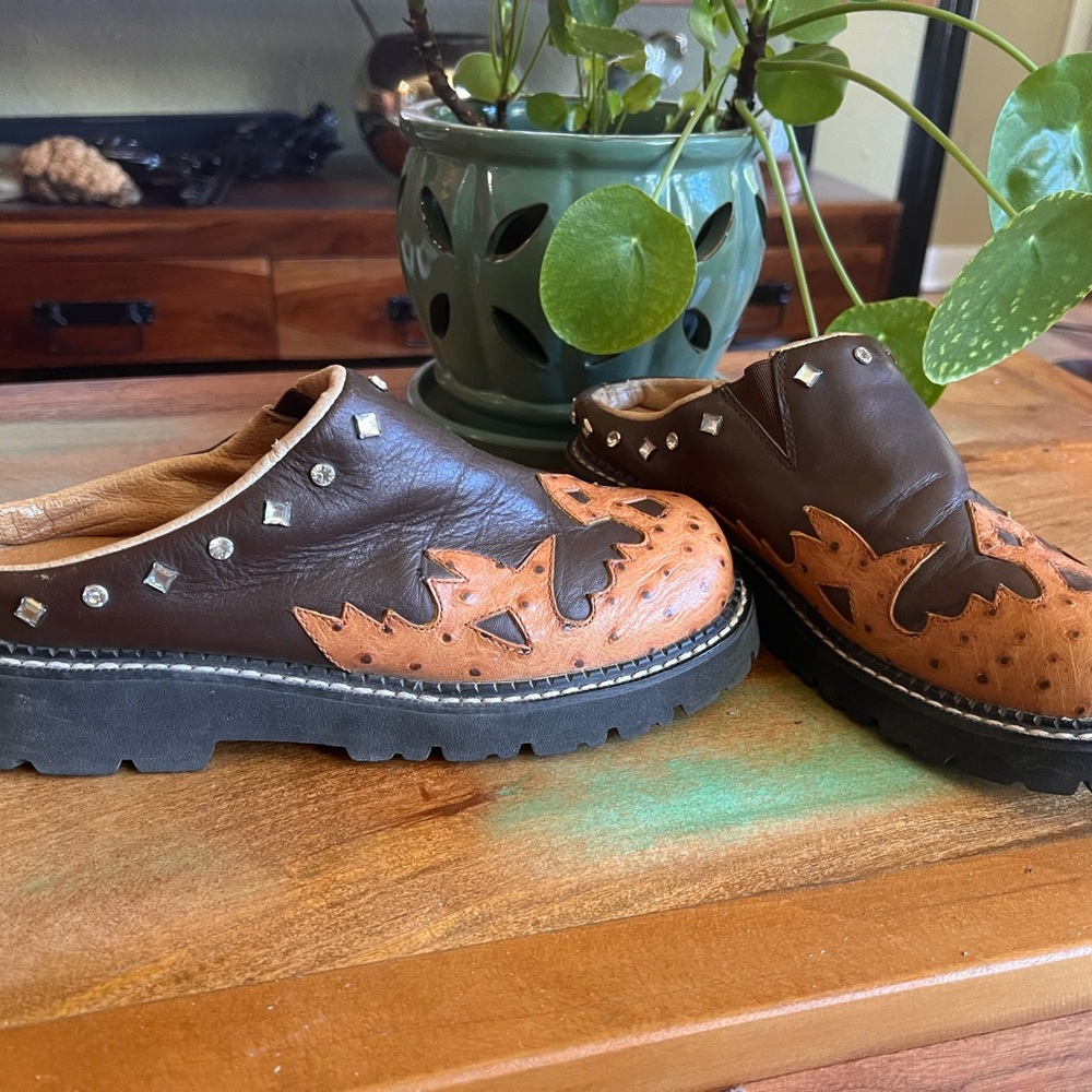 🤠 🚨 Roper Western Leather Mules – Studded Y2K Cowboy Slip-On – Size 8 🚨